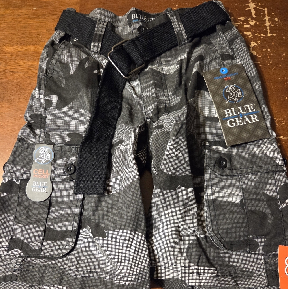 Blue Gear Kids Camo Cargo Shorts - Black and Gray